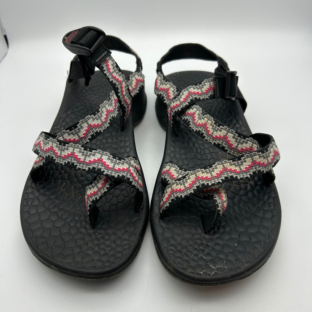 Chaco Z/Cloud 2 Womens Size 10 Sandals Grey Pink Geometric Strappy Toe Loop hike